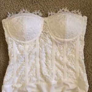 Strapless white lace bodysuit